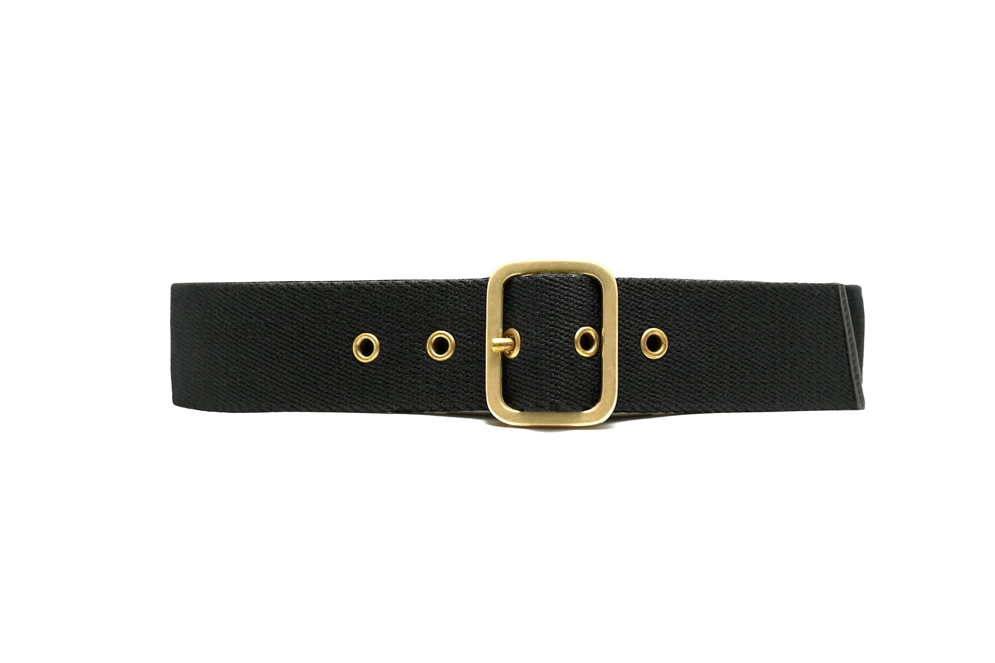 Blix Belt Green Webbing with Brass Buckle and Black Leather Trim ISABELLA KRON