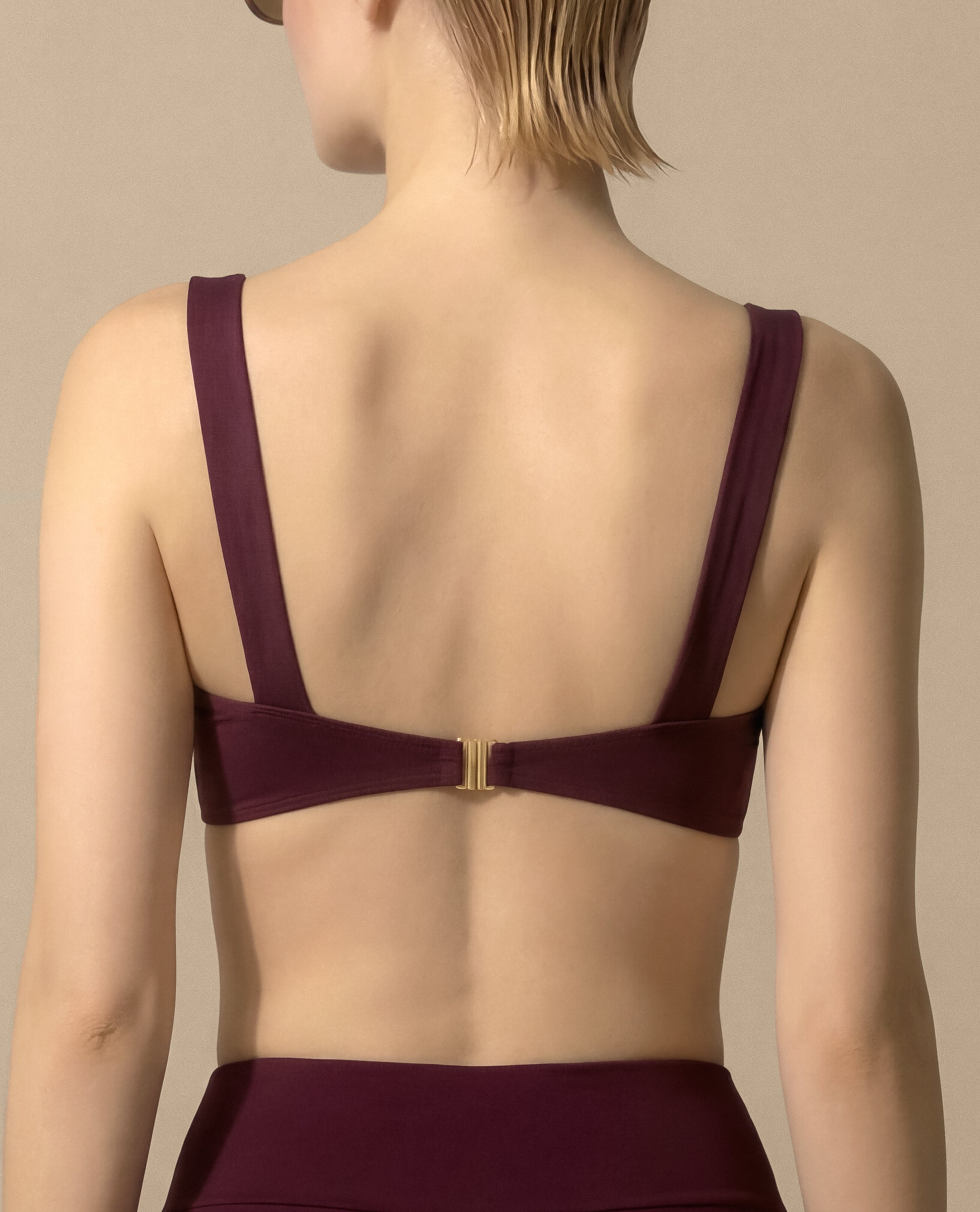 Dori plum bandeau bikini top model wear refined minimal swimwear