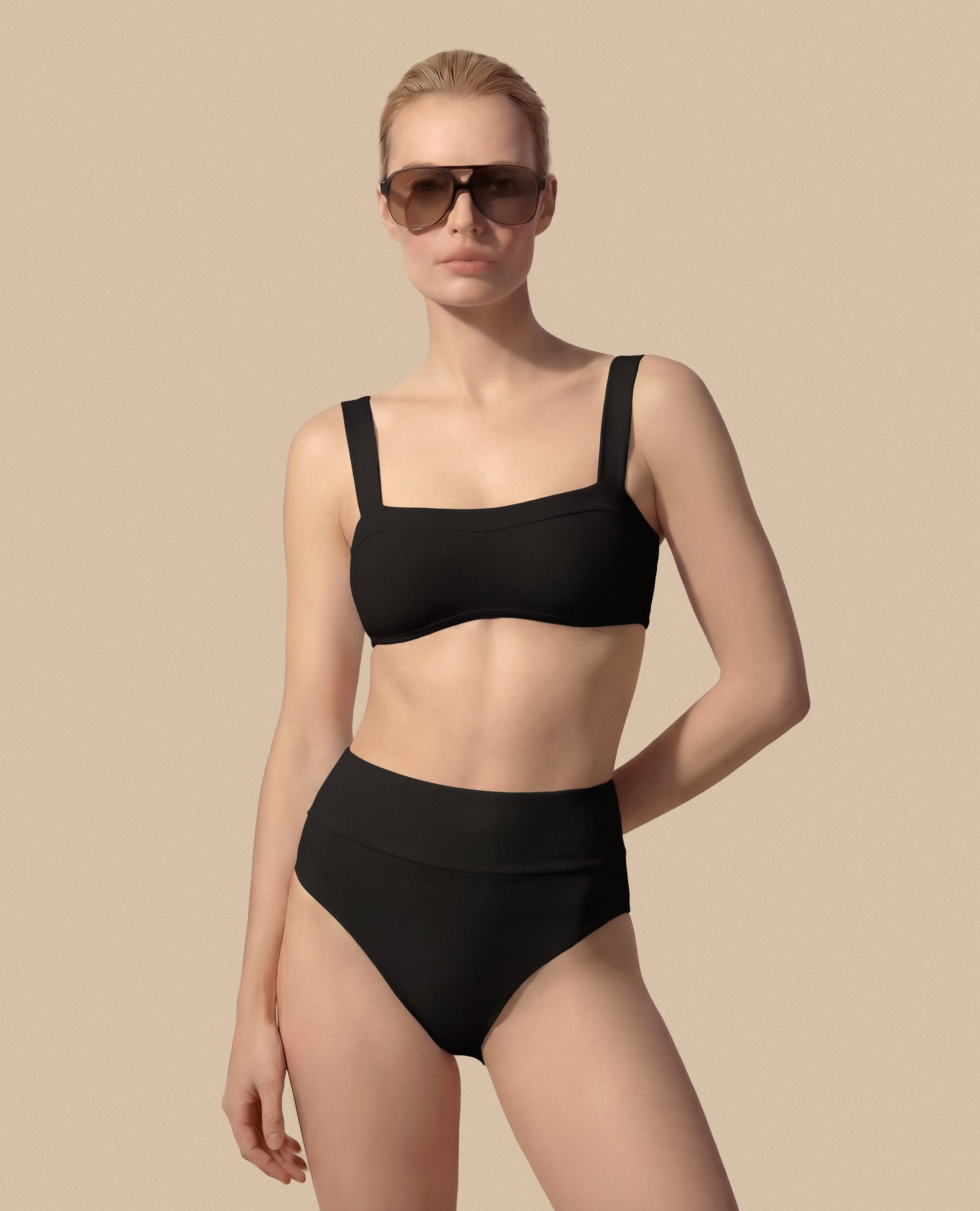 Isabella Kron black swimwear bikini premium fabric minimalist style