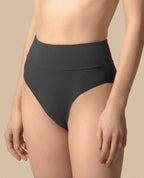 Isabella Kron Dori high-waisted bikini bottom graphite close up Italian luxury swimwear