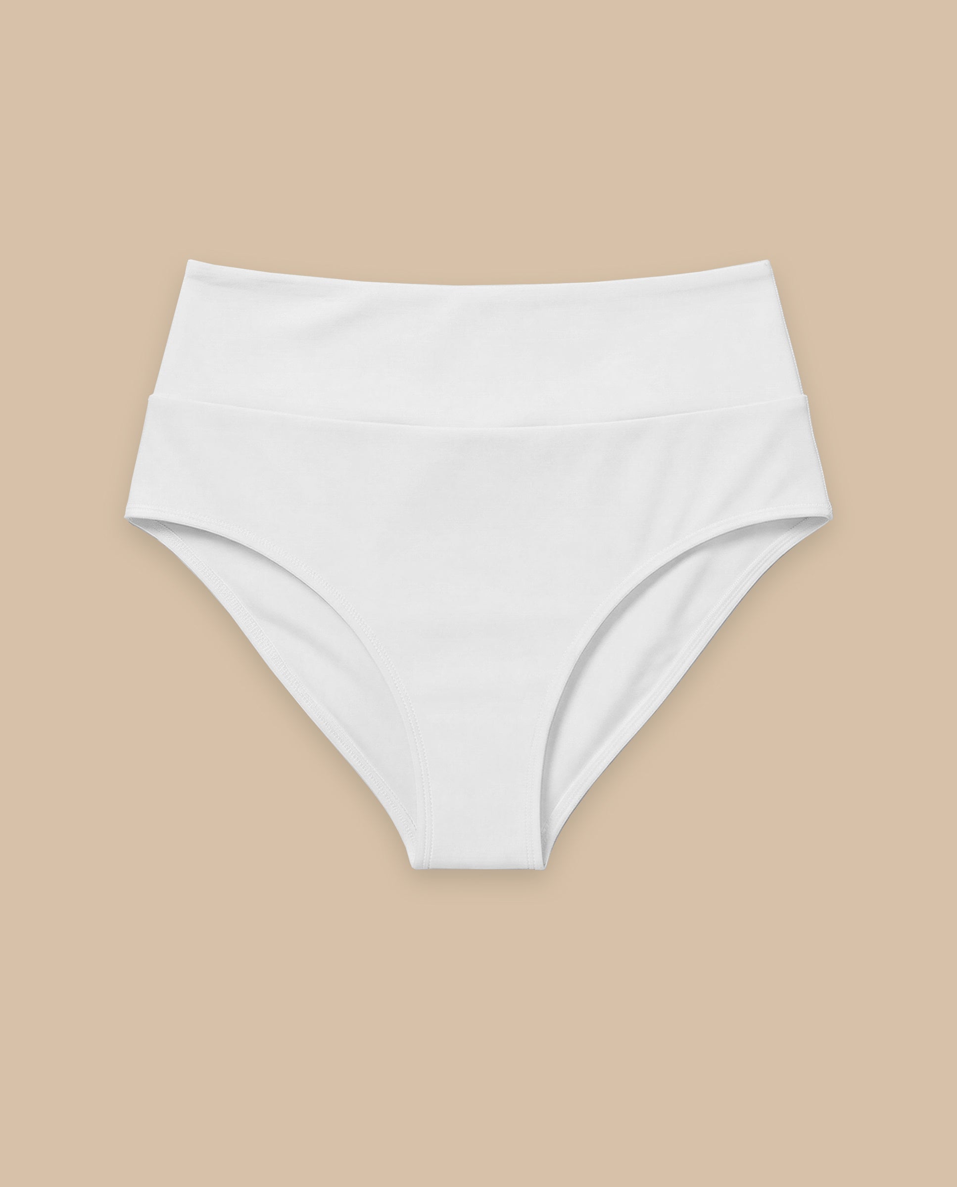 Isabella Kron white swimwear bikini brief premium fabric detail lay flat view