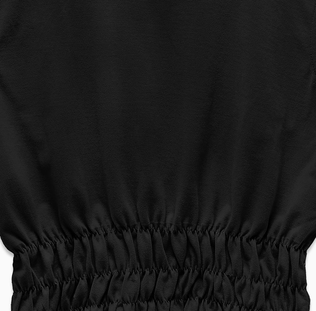 Close-up of black fabric and sleeve detail on Holborn Top