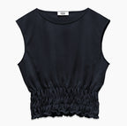 Close-up of black fabric and sleeve detail on Holborn Top