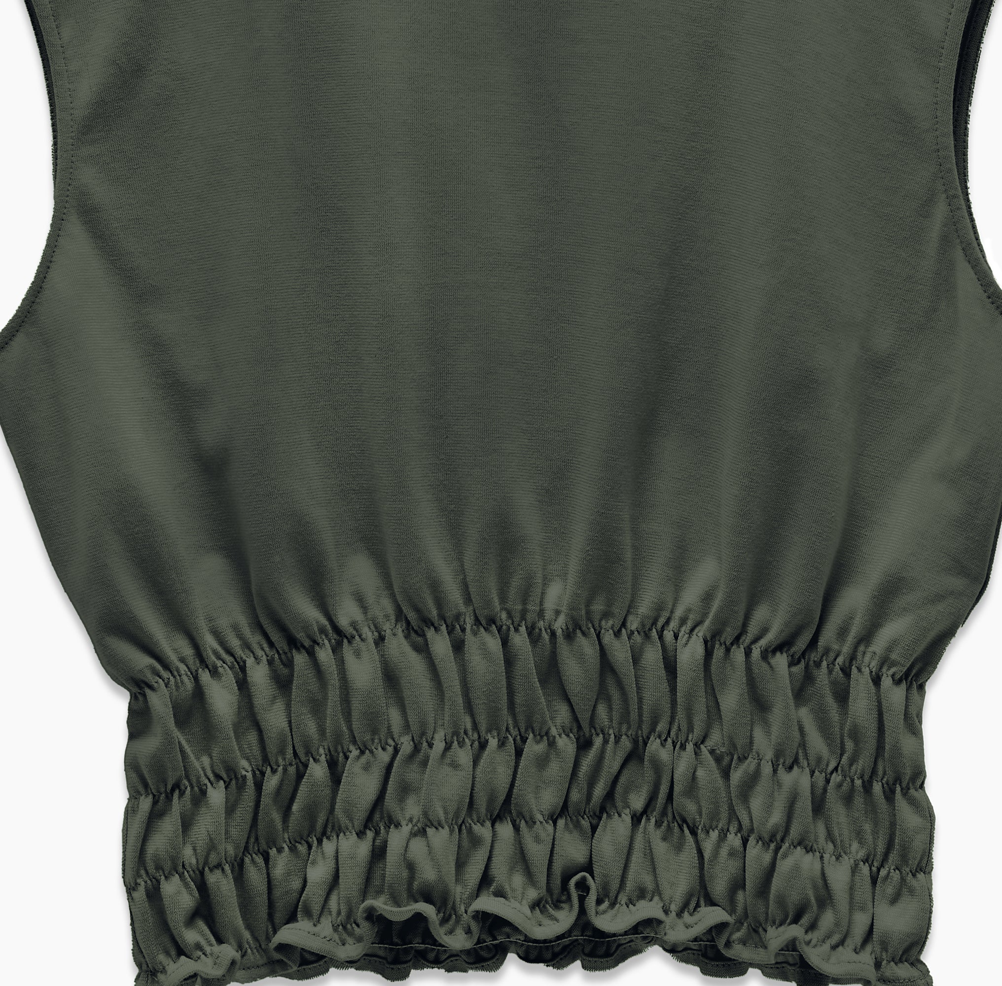 Close-up of black fabric and ruched detail on Holborn Top