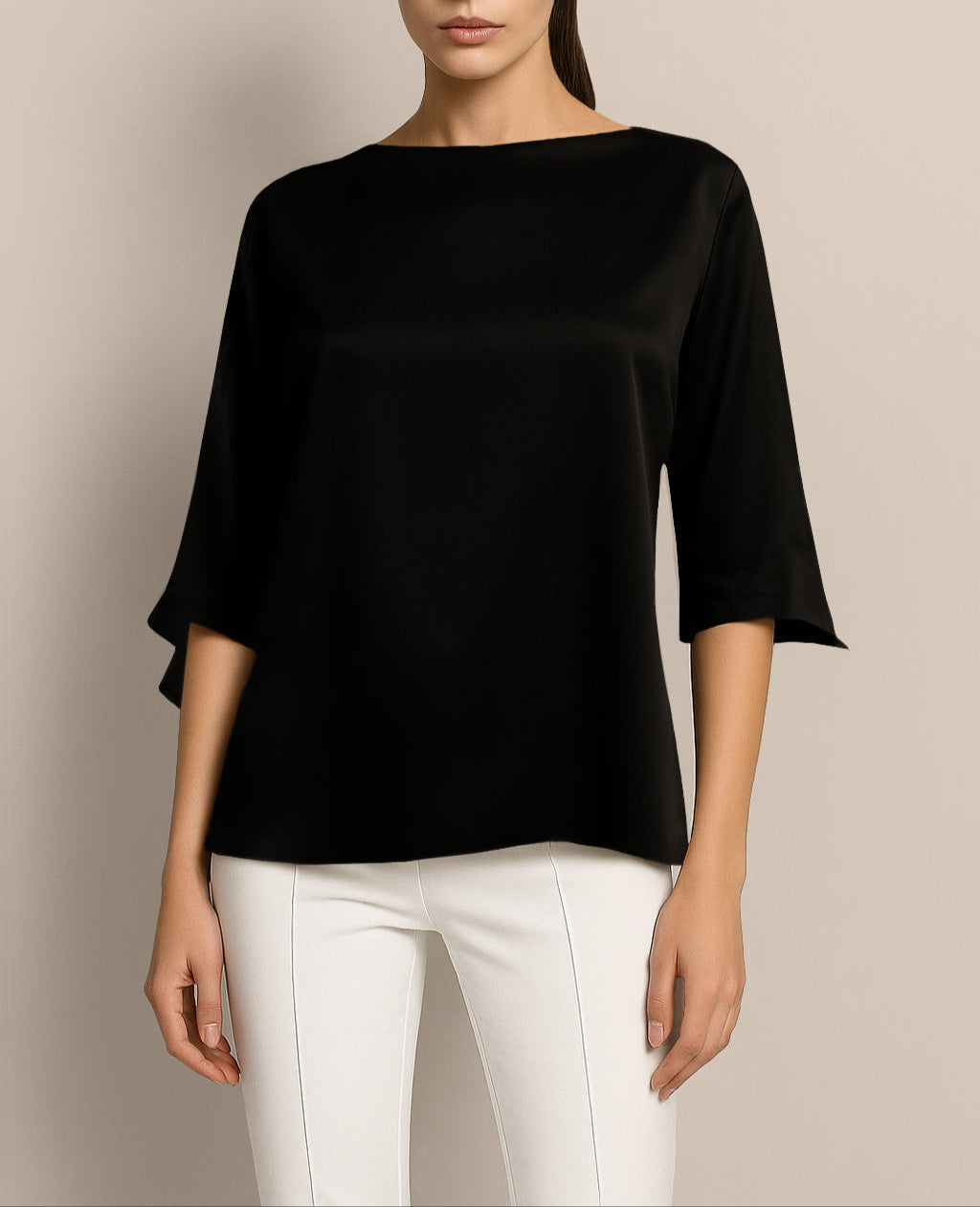 Model wearing Isabella Kron’s black Janis Top