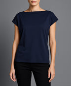 Detail of Roxanne T-Shirt – soft cotton texture with blue and black colors