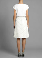 Back view of the Isabella Kron Warwick white cotton drill skirt with chevron panel seams