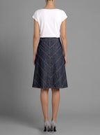 Back view of Warwick Cotton Denim Skirt – tailored shape with refined stitching