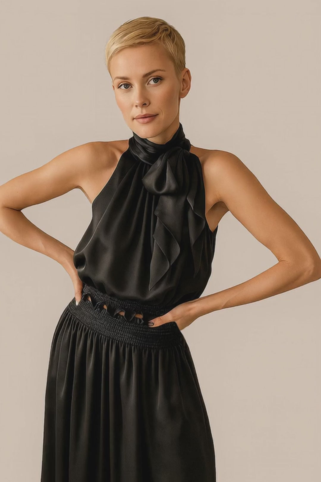 Polly Top Silk Black back view Video
