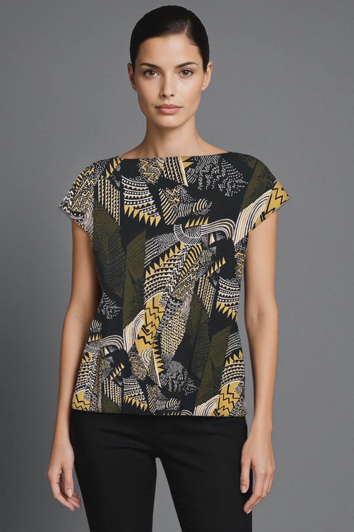 ROXANNE T-SHIRT IN JUNGLE BLACK PRINT