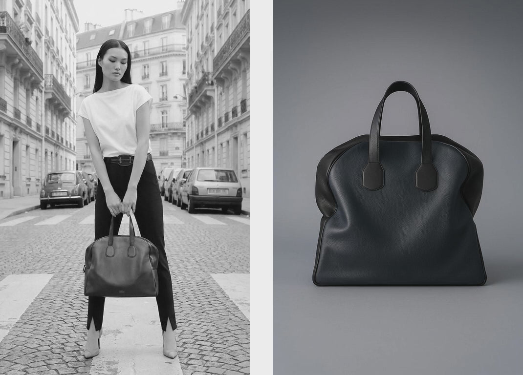 Isabella Kron Ludwig leather handbag minimalist accessories model on Milan street editorial style