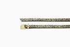 Side angle view of Brylee Belt in leopard green haircalf, showing belt width and profile of gold buckle