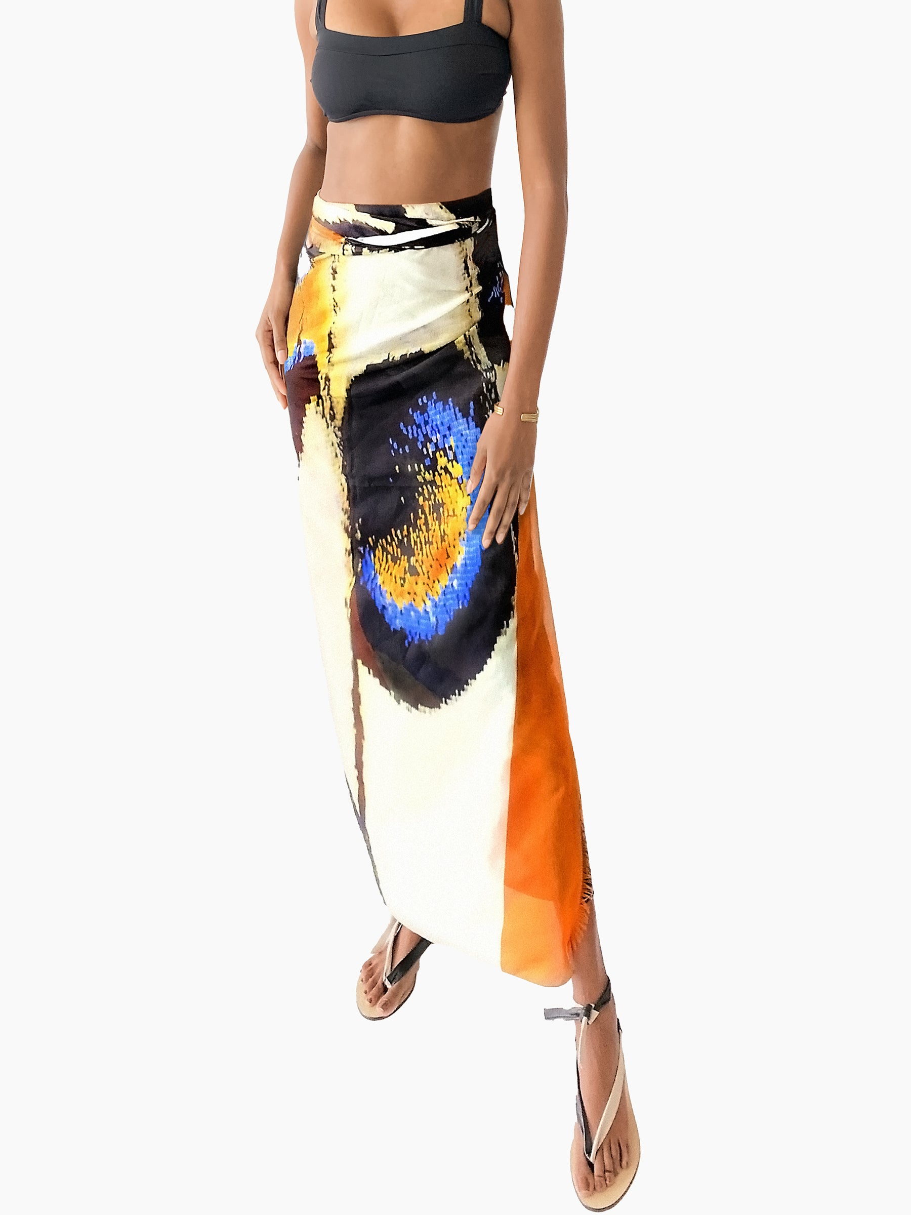 Close-up of silk texture and butterfly wing design – Isabella Kron pareo