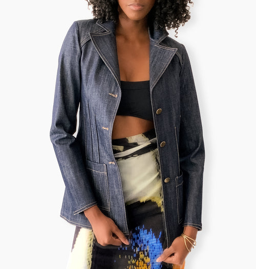 Close-up view of Carnaby Denim Jacket – clean lines and classic denim finish