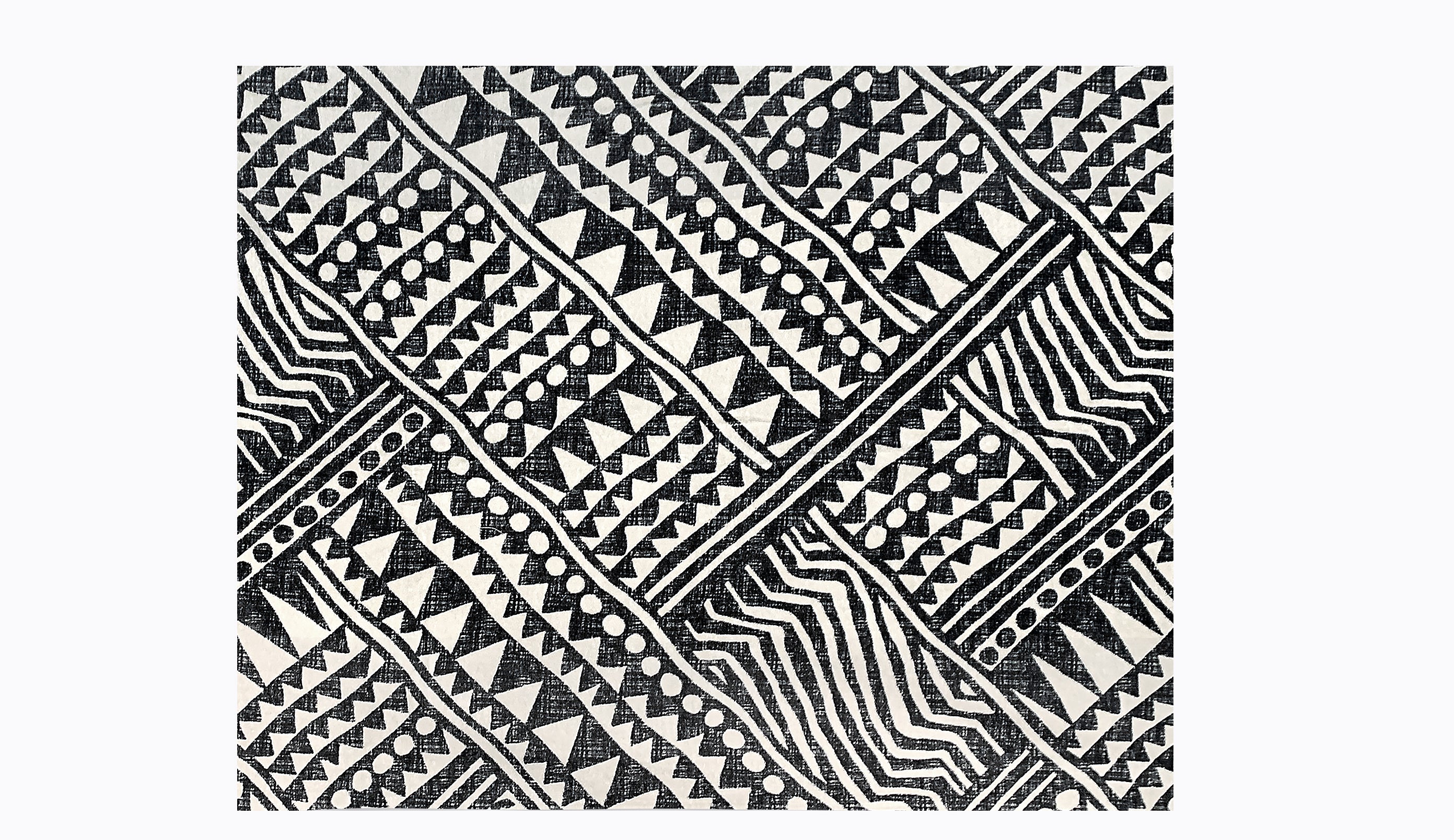 Detail view of Graffito Robe – flowing shape with modern black pattern
