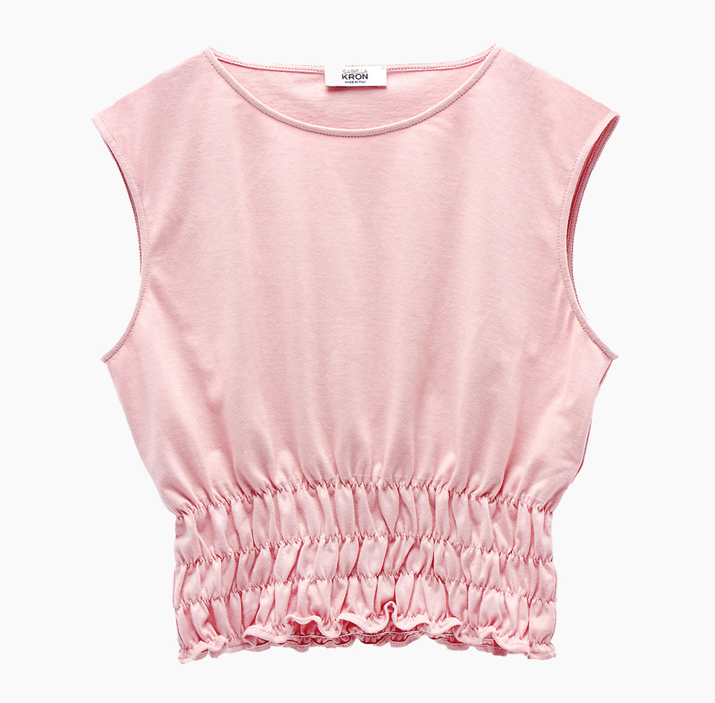 Front view of pink-color Holborn Top – tailored silhouette.