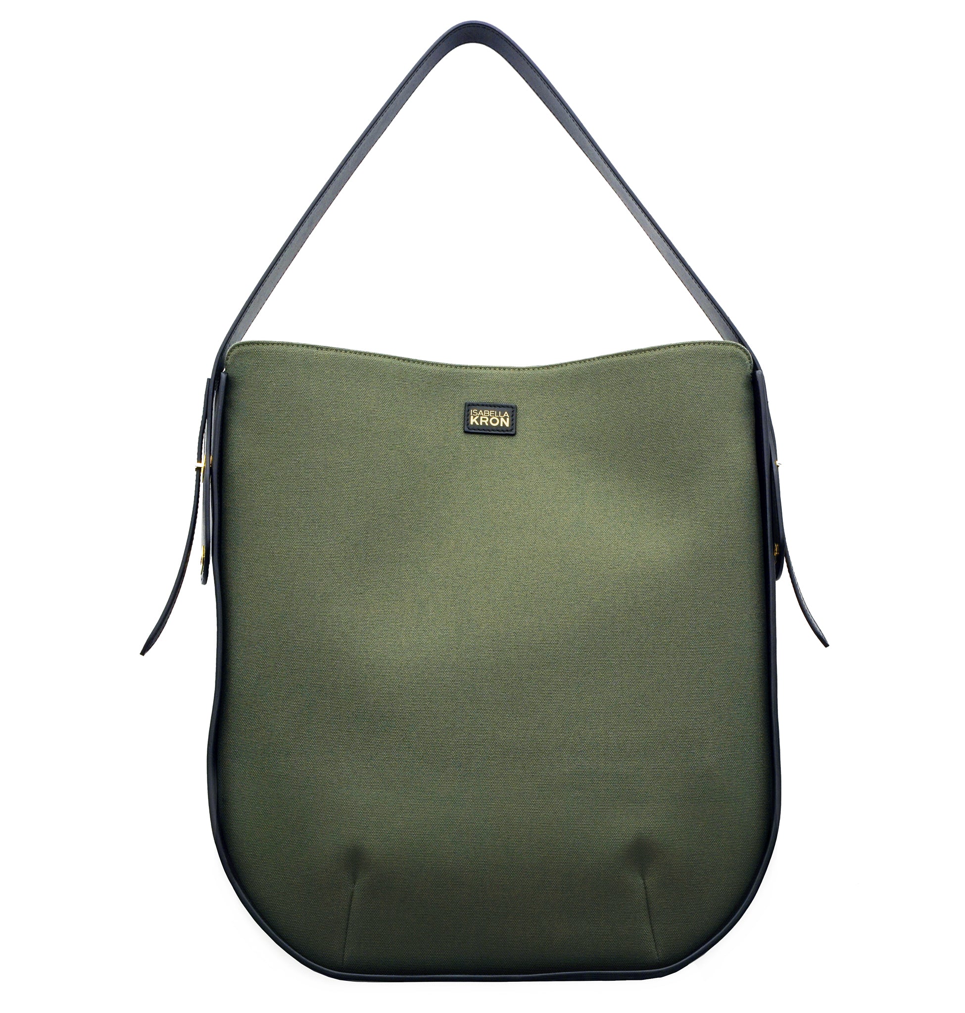 Ibbie Bag in military green canvas – front view of durable and stylish Italian-made handbag by Isabella Kron