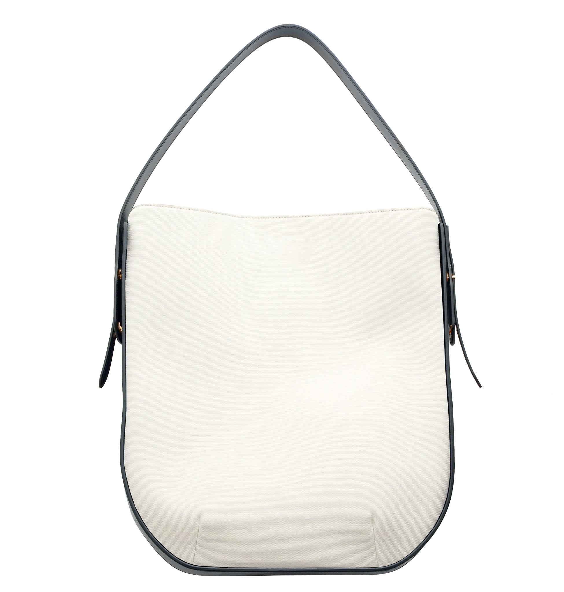 Ibbie Bag in white canvas – structured silhouette with premium leather trim and gold accents