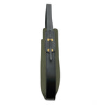Side view of Ibbie Bag in green leather – refined silhouette with smooth texture and gold hardware accents