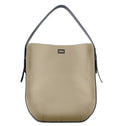 Ibbie Bag in stone leather – front view of elegant Italian handbag with clean lines and soft neutral tone