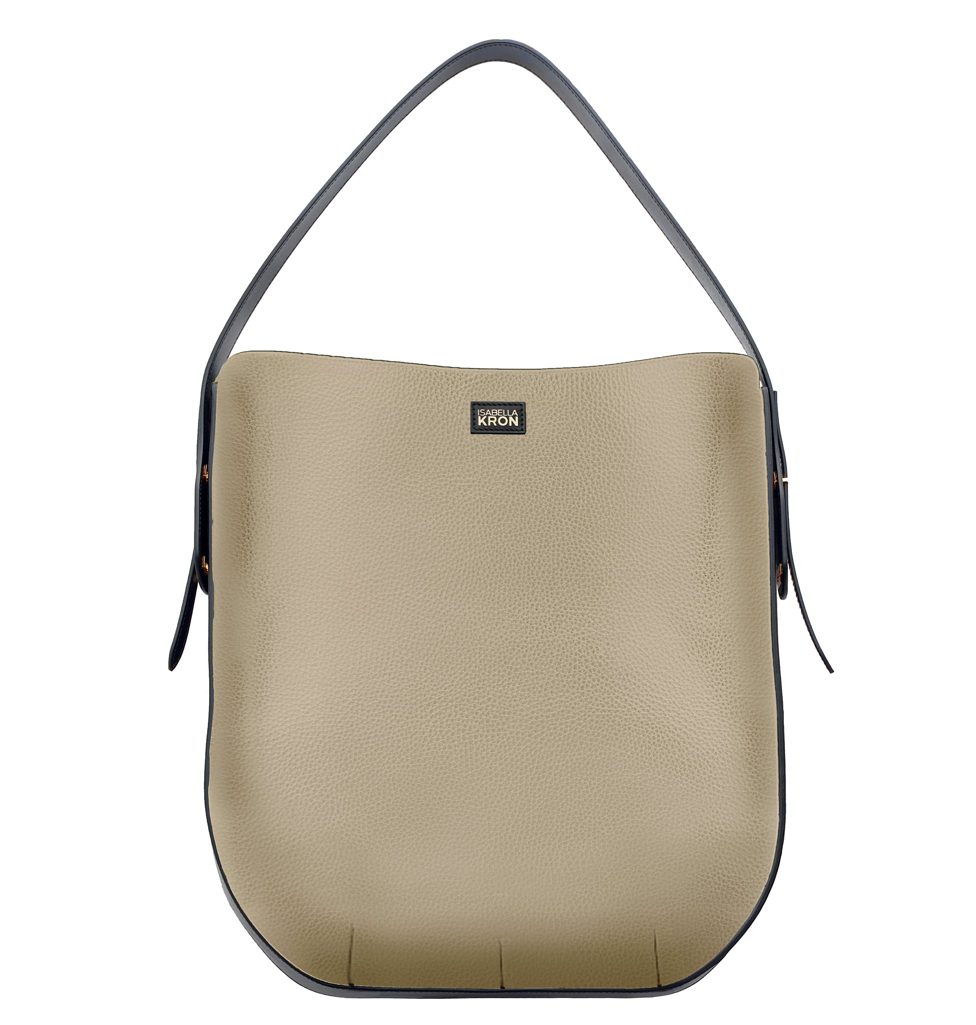 Ibbie Bag in stone leather – front view of elegant Italian handbag with clean lines and soft neutral tone