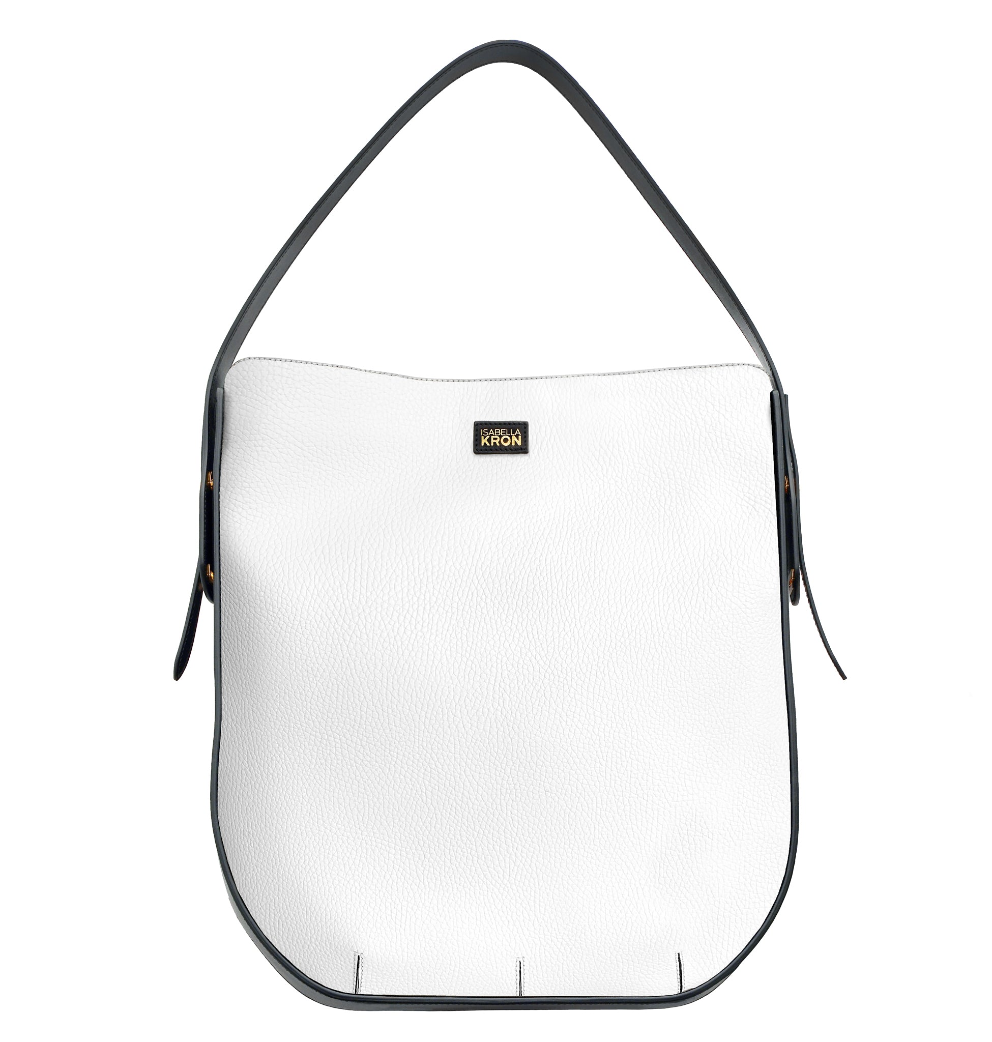 Ibbie Bag in white leather – front view of minimalist structured handbag with smooth Italian leather by Isabella Kron