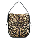 Ibbie Bag in leopard print – front view of bold haircalf handbag with signature silhouette by Isabella Kron