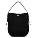 Ibbie Bag in black suede – front view of soft suede handbag with structured silhouette by Isabella Kron