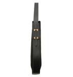 Side view of Ibbie Bag in black suede – elegant Italian-made handbag with gold-tone accents