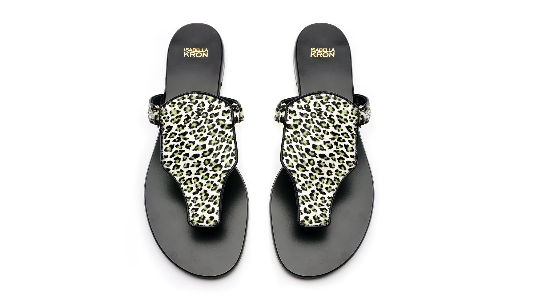 Ilka Mini Sandal – leopard haircalf strap on a military green flat sole