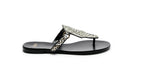 Profile view of Ilka Mini Sandal – military green base with leopard-print haircalf upper by Isabella Kron