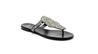 Side view of Ilka Mini Sandal – military green base with leopard-print haircalf upper by Isabella Kron