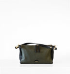  Isabella Kron Isotta Convertible in military green, showing slim profile, detachable crossbody strap, and smooth leather finish