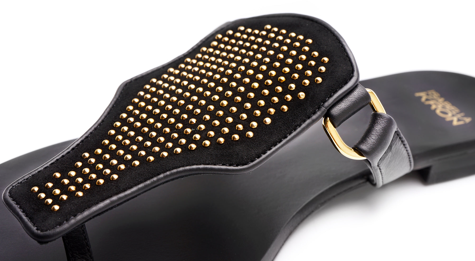 Close-up of gold stud detailing on Ivy Sandal – crafted in premium leather by Isabella Kron