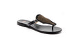 Side view of Ivy Sandal – black leather sandal with gold stud accents and refined silhouette