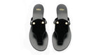 Izzy Sandal in black suede – front view of designer women’s heel with slim straps