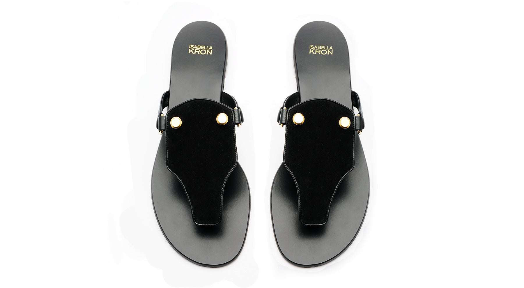 Izzy Sandal in black suede – front view of designer women’s heel with slim straps