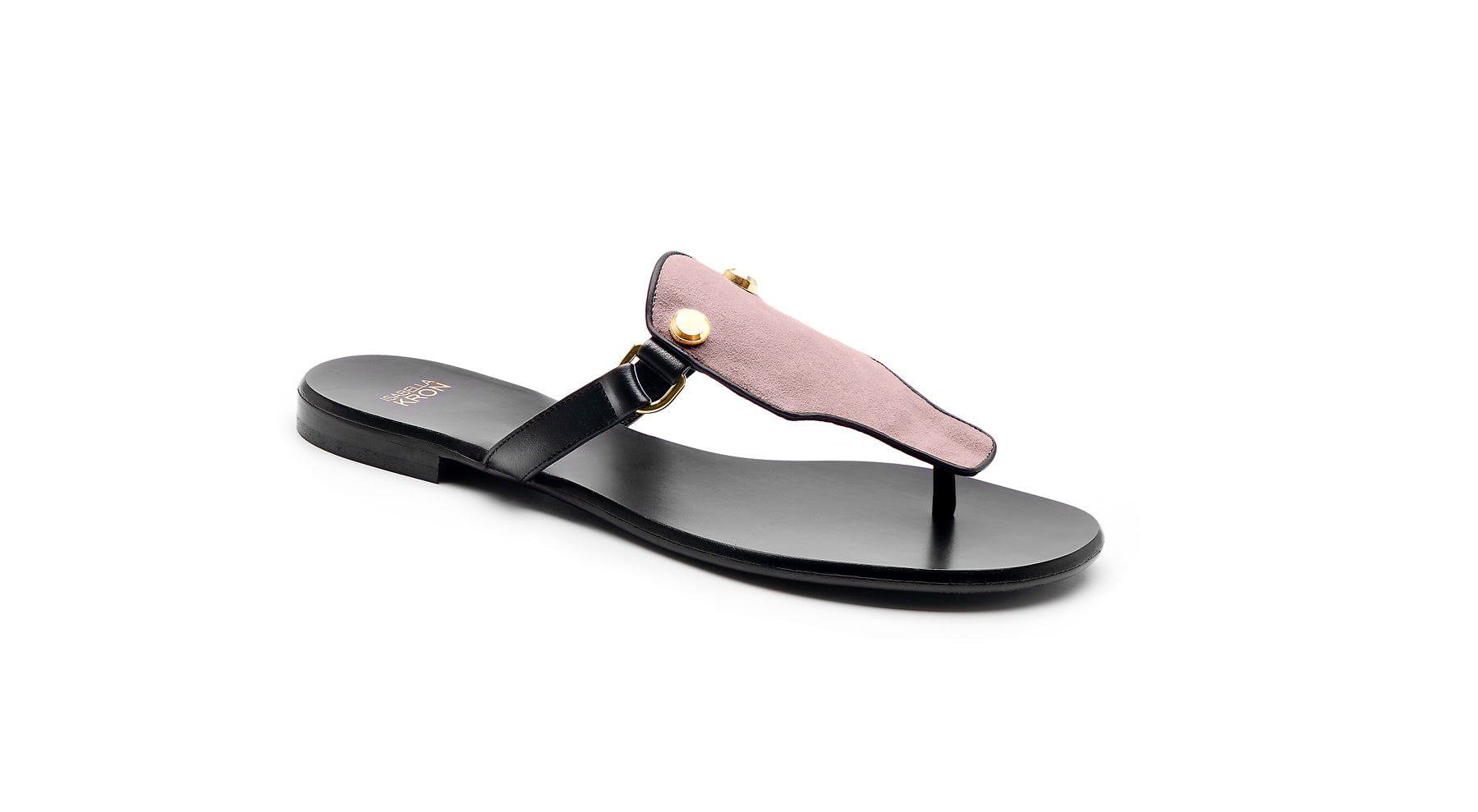 View of Izzy Sandal in blush suede and leather