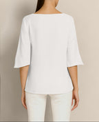 Back view of white Janis Top styled on model