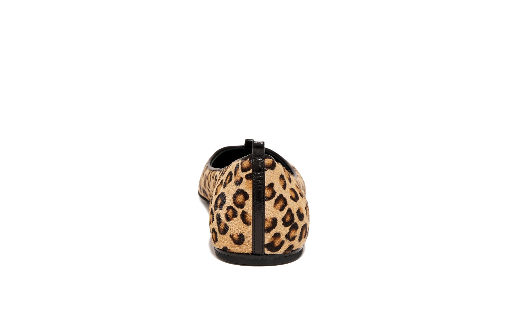 Back view of Isabella Kron Julie Flat Cavallino in Kamari pony hair, highlighting heel counter stitch detail and rich tactile finish