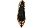 Close-up of Kamari cavallino pony hair texture, stitched trim, and branded cushioned insole on Julie Flat Cavallino