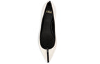 Close-up of off‑white suede grain, stitched trim, and cushioned insole branding on Isabella Kron Julie Flat Albatros