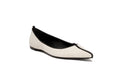 Front view of Isabella Kron Julie Flat in off‑white suede Albatros, classic ballet silhouette with toe and smooth leather-lined interior