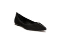 Front view of Isabella Kron Julie Flat in Asiago Nero black suede, classic ballet silhouette 