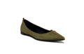 Front view of Isabella Kron Julie Flat in palude green suede, classic ballet silhouette