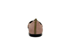Back view of Isabella Kron Julie Flat in dusty rose suede, highlighting heel counter stitching and refined suede finish