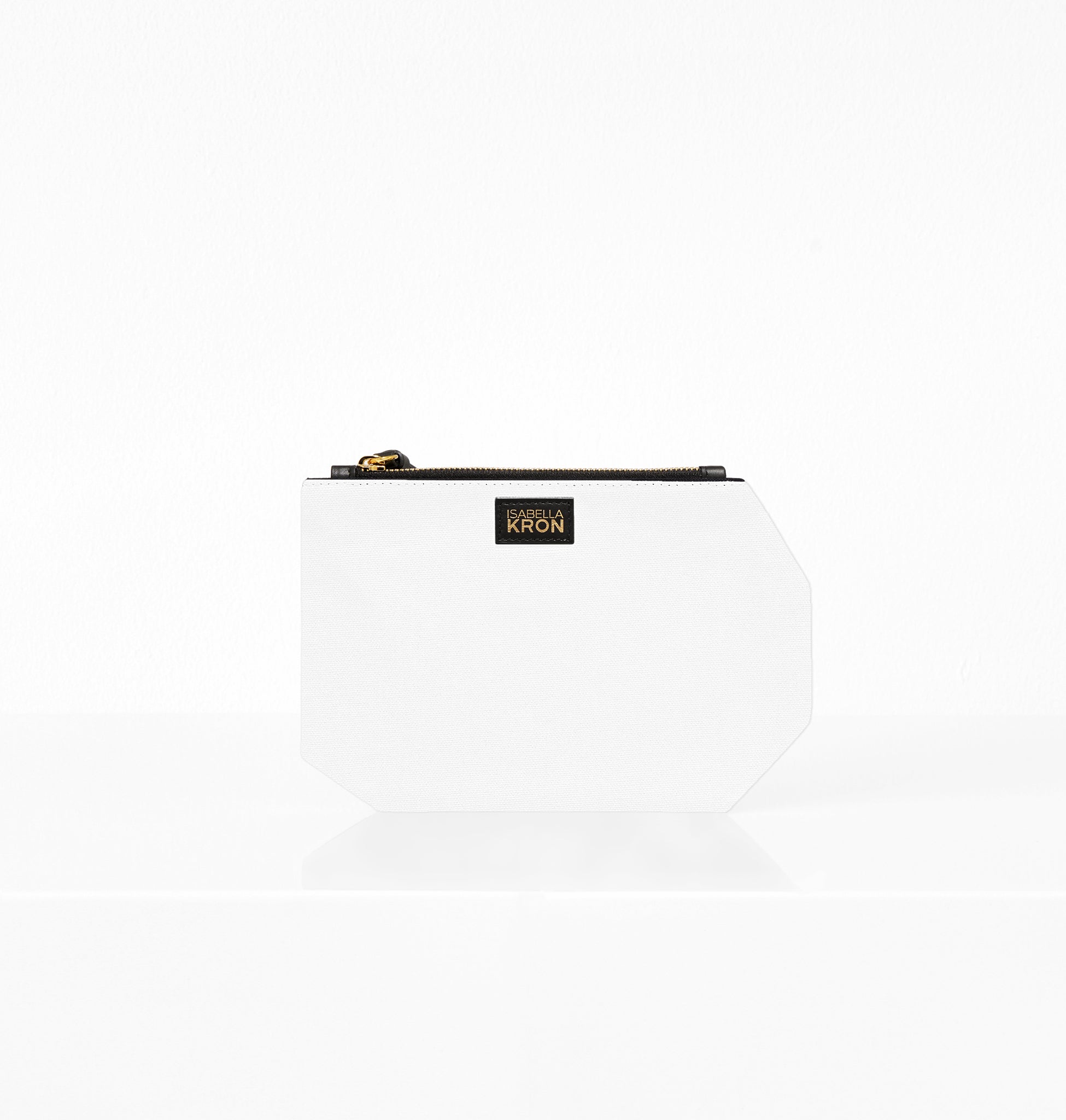 Back profile of K Clutch in Canvas Ivory – refined neutral canvas clutch with clean lines