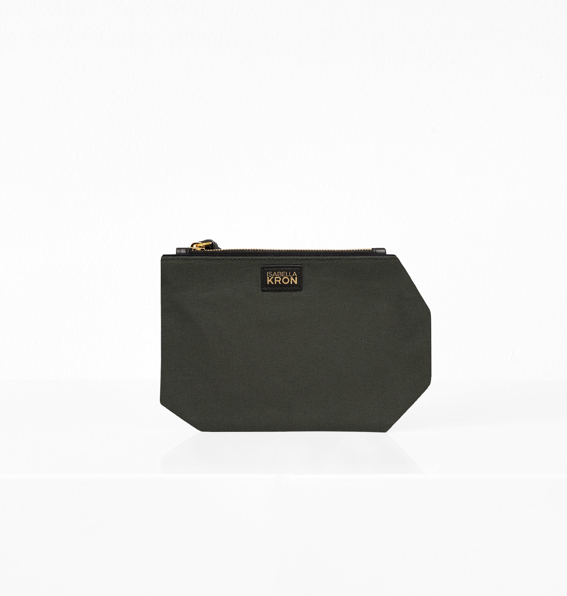 Back profile of K Clutch in Canvas Military – minimalist olive canvas clutch with clean lines