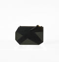 K Clutch in Canvas Military – front view of designer clutch in olive green canvas with structured silhouette