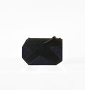 K Clutch in Denim – front view of structured Italian denim clutch with minimalist silhouette by Isabella Kron